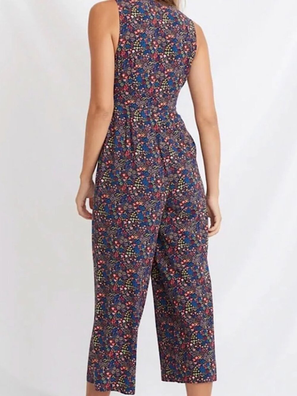 Marine Layer Holli Jumpsuit Sleeveless Floral Pockets V Neck Wide Leg Blue Large - Picture 5 of 7